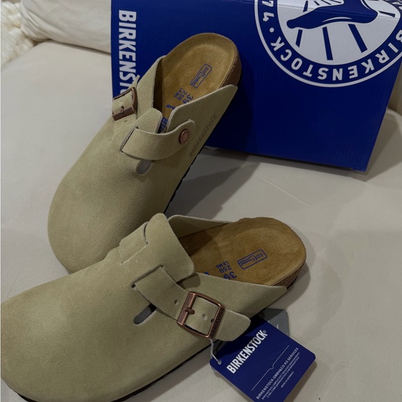 Birkenstock Shoes - Birkenstock Light Tan Suede Slip-Ons
